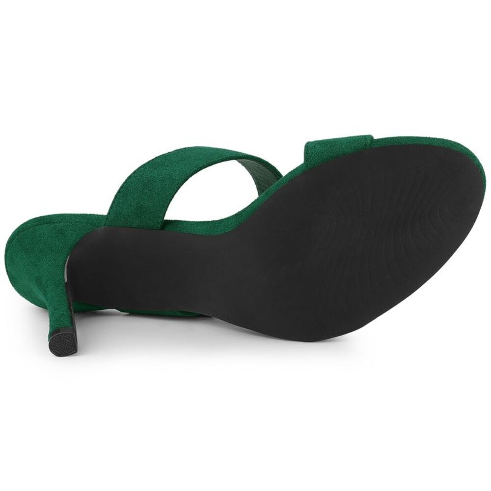 Opened Toe Buckle Stiletto Heels Slide Green Sandals - Picture 6 of 6